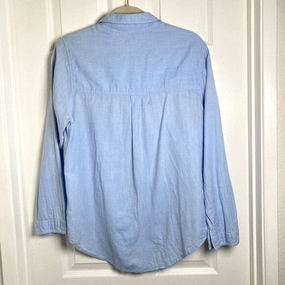 Topshop Chambray Button Down Cotton Blouse Size 8 Casual Layering - Picture 6 of 9